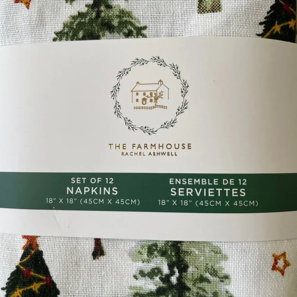 Rachel Ashwell Farmhouse CHRISTMAS TREE Cotton Napkins 12pc Green White New
